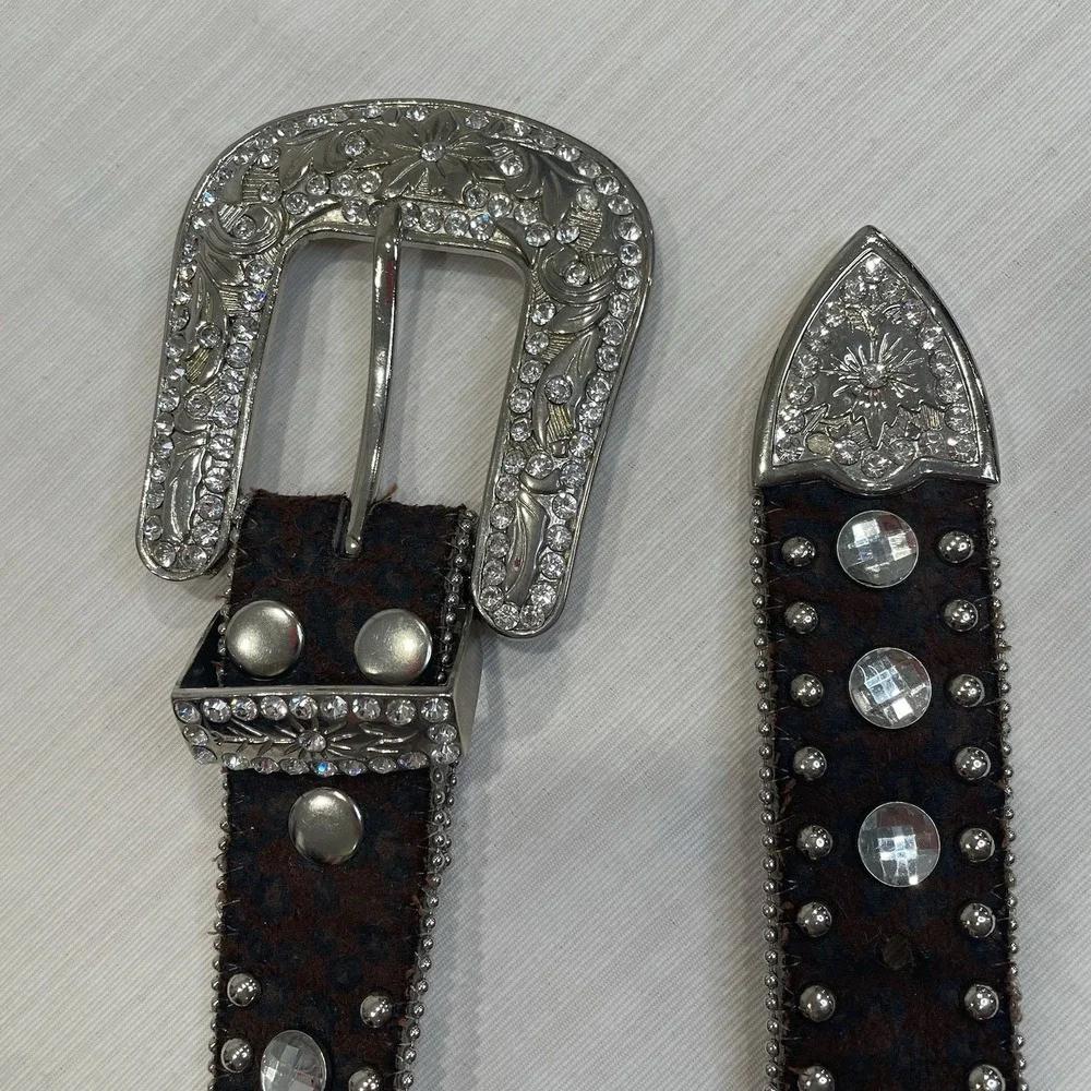 Blazin Roxx Women's Leather Western Belt Studded Rhinestone Animal Print 52